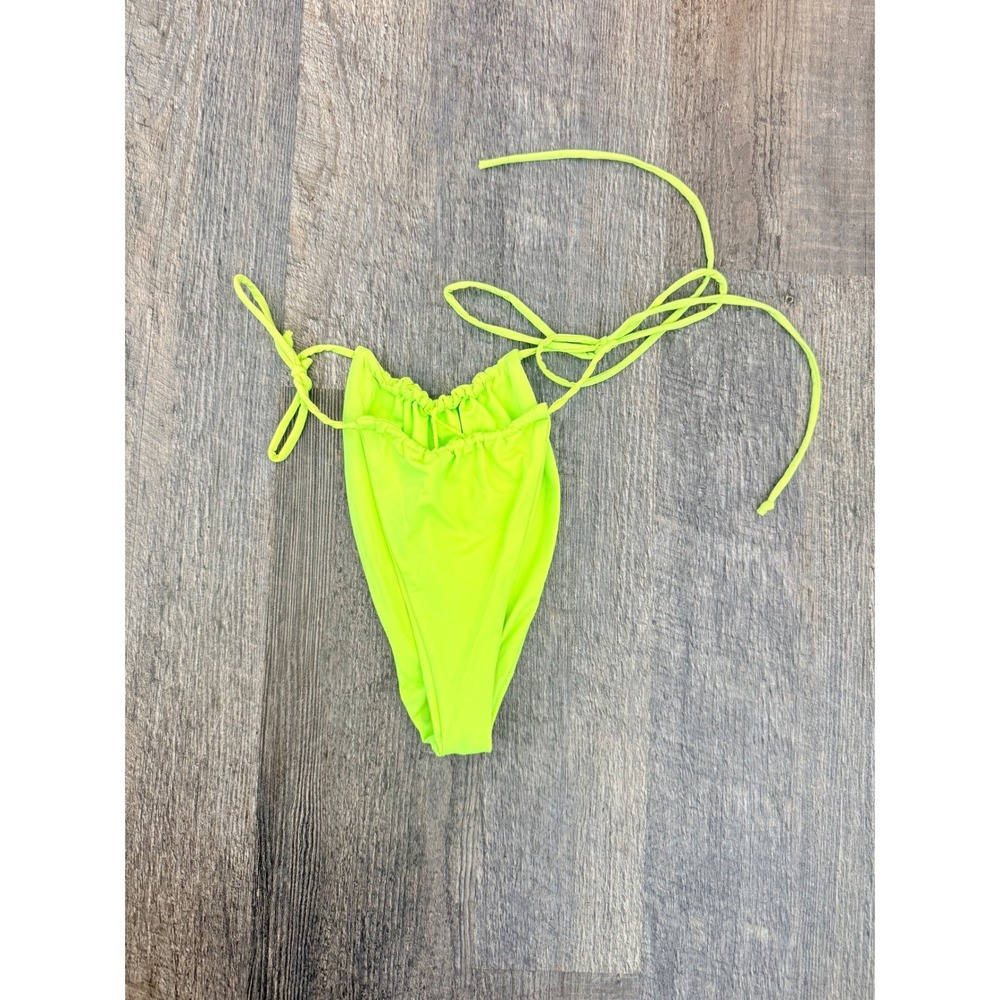 Good American Neon Yellow Ruched Side Tie Bikini Bottom Size 2 High Cut Swim
